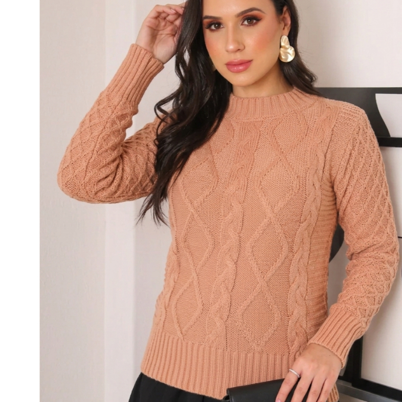 Blusa Suéter Tricot Modal Moda Feminina Inverno Outono Manga Longa Tranças Tendencia Blogueira