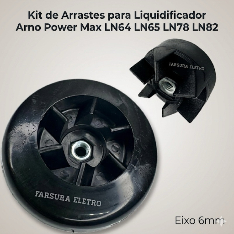 Kit Arrastes do Copo e do Motor para Liquidificador Arno Power Max Ln64 Ln65 Ln78  Ln81 (Eixo 6mm)