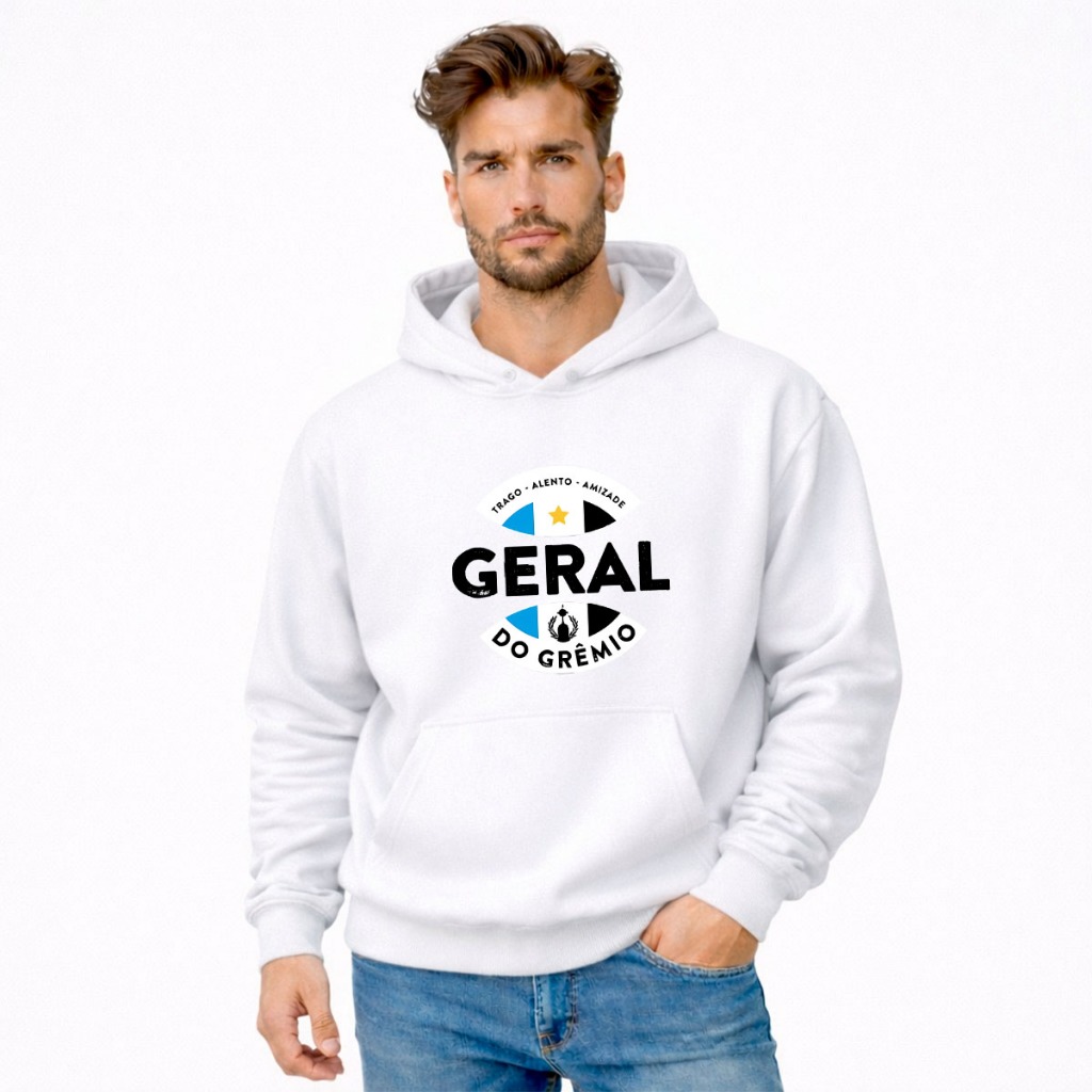 Moletom Canguru Adulto Torcida Organizada Geral Do Grêmio Futebol Blusa De Frio Agasalho Casaco Blusão Unissex