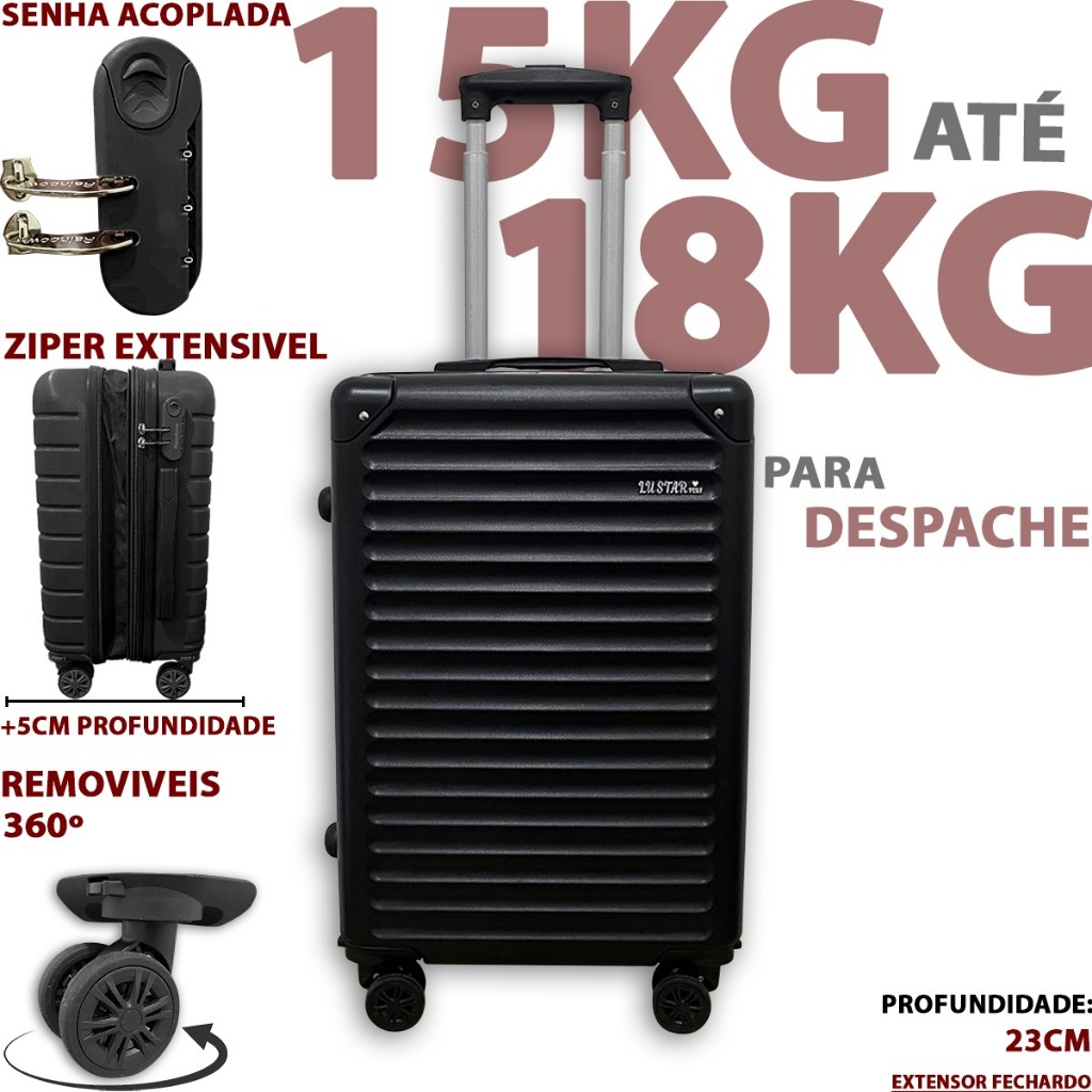 Mala de viagem ABS de 15KG - 20KG 12KG de rodinha 360º mala media com senha promocao menor preço