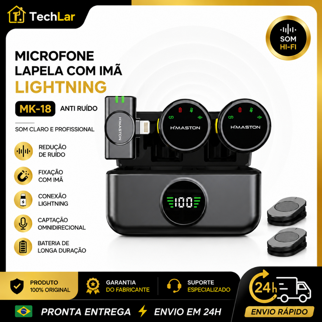H'maston MK18/19 Microfone De Lapela Profissional Sem fio Magnético Redução de Ruído