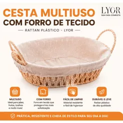 Cesta para Presente Pão Multiuso Ratan com Forro em Tecido Diversos Tamanhos Wolff