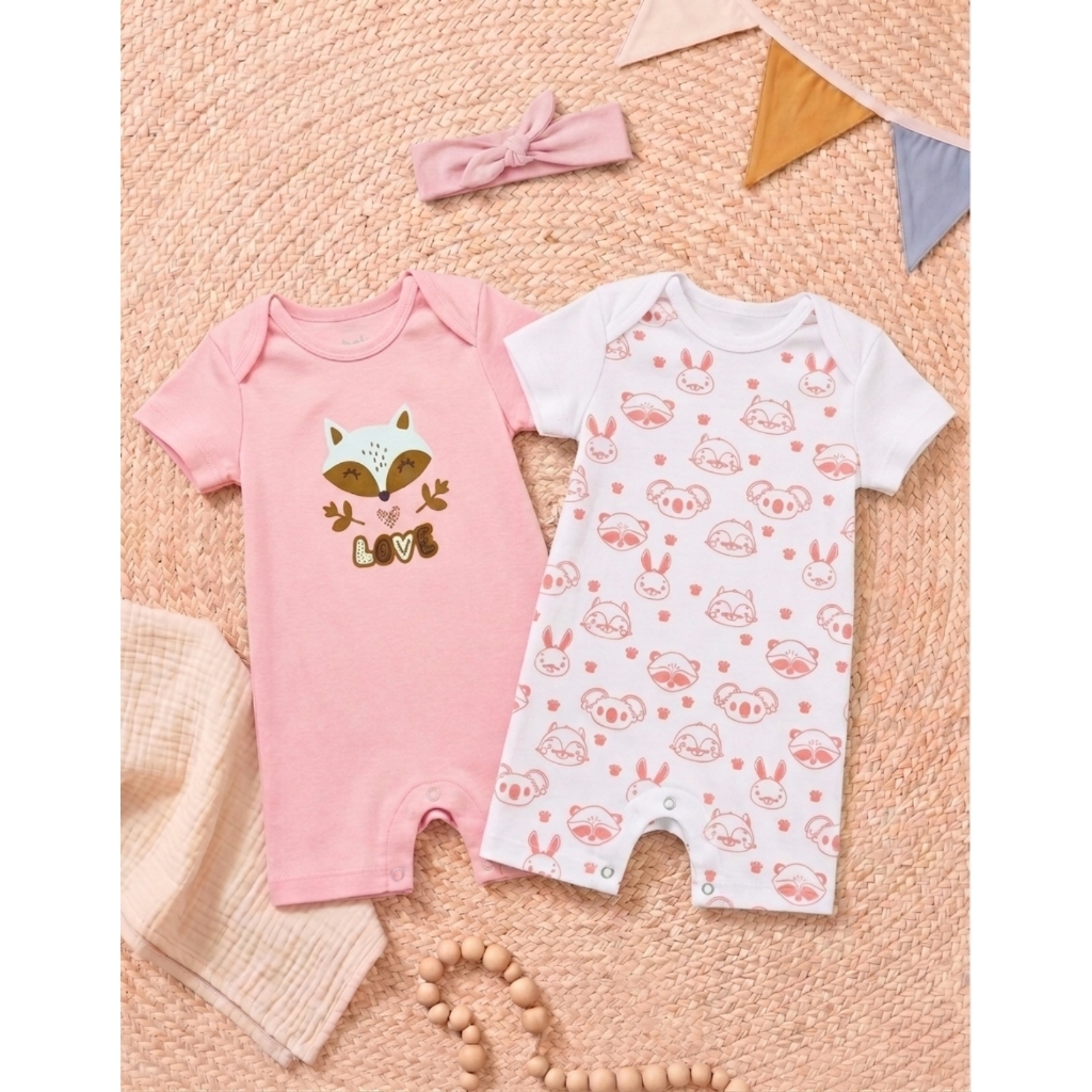 Kit 2 Romper Macacão Bebê Menina E Laço