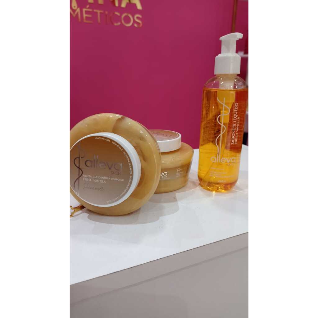 kit Sabonete líquido Fresh Vanilla 200ml  + Geléia hidratante Alleva Shimmer 250ml Fresh Vanilla Banho Premium Virginia