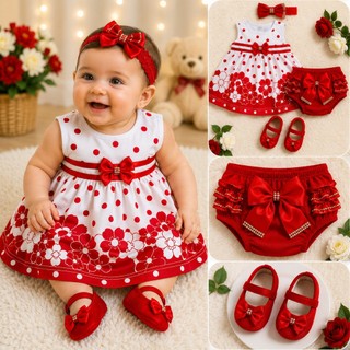 Kit vestido 4 peças de bebe floral
