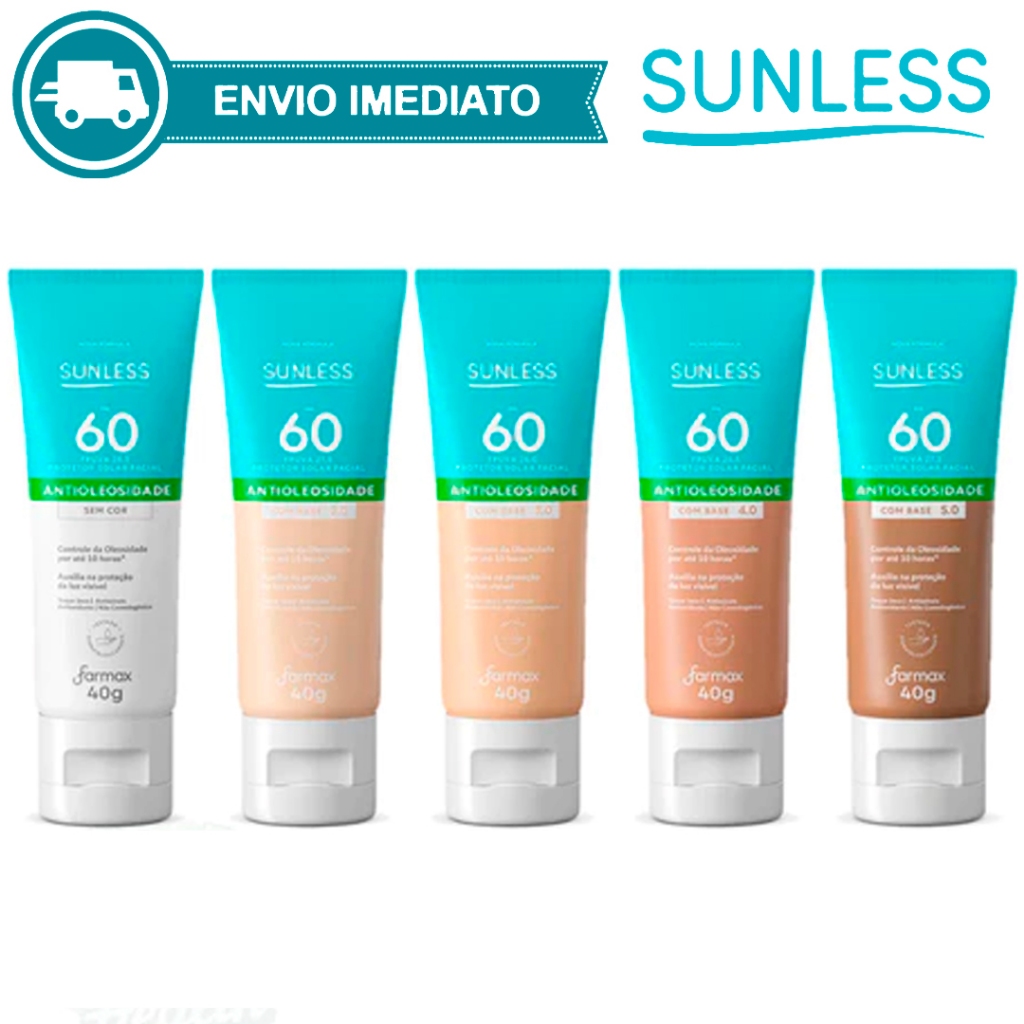 Protetor Solar Facial FPS 60 Antioleosidade com Base Efeito Matte Sunless 40g Envio Imediato