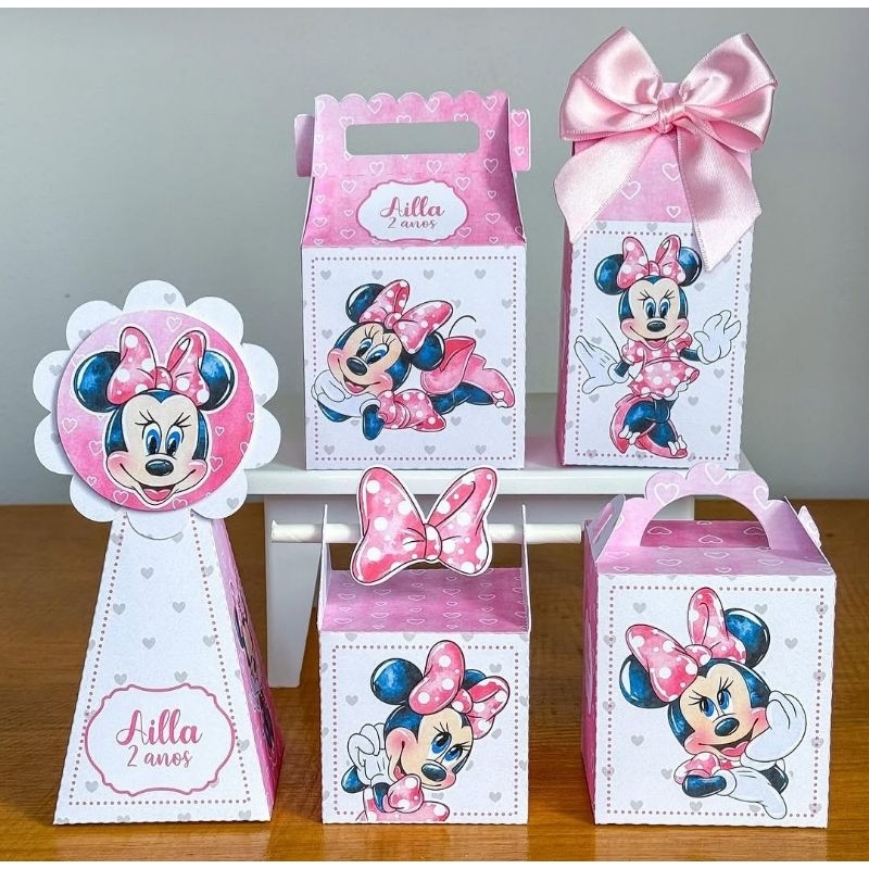Kit Caixinhas Personalizadas Minnie Rosa/SEMI MONTADAS/Lembrancinhas Para Aniversário Minnie Rosa/Festa Infantil Menina