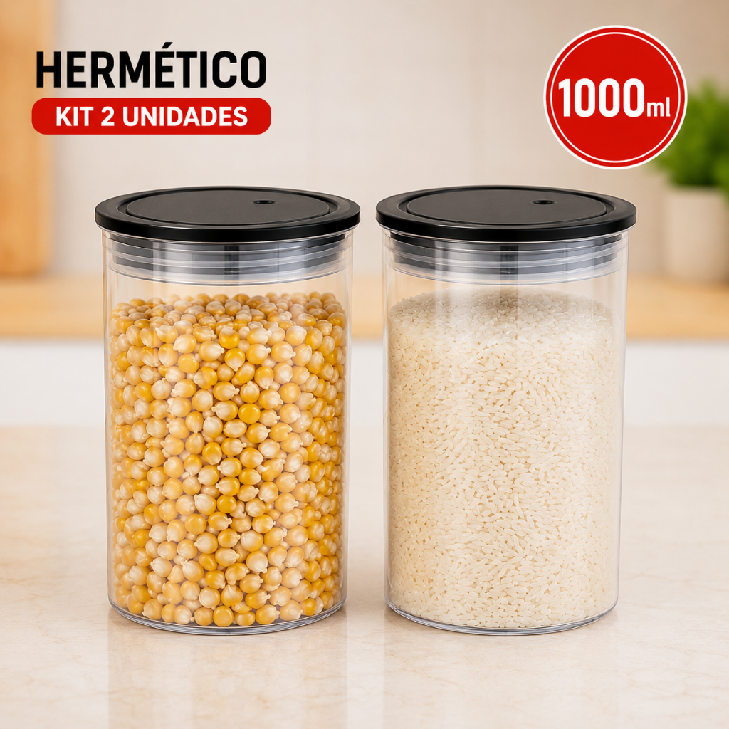 Kit Potes Herméticos 1000ml Organizador Cozinha Mantimentos Transparente