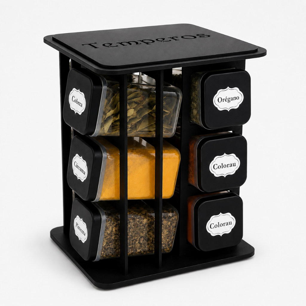 Porta Temperos Cozinha MDF Organizador Suporte Para 12 Potes Bancada Prateleira Móvel Moderno Resistente Compacto