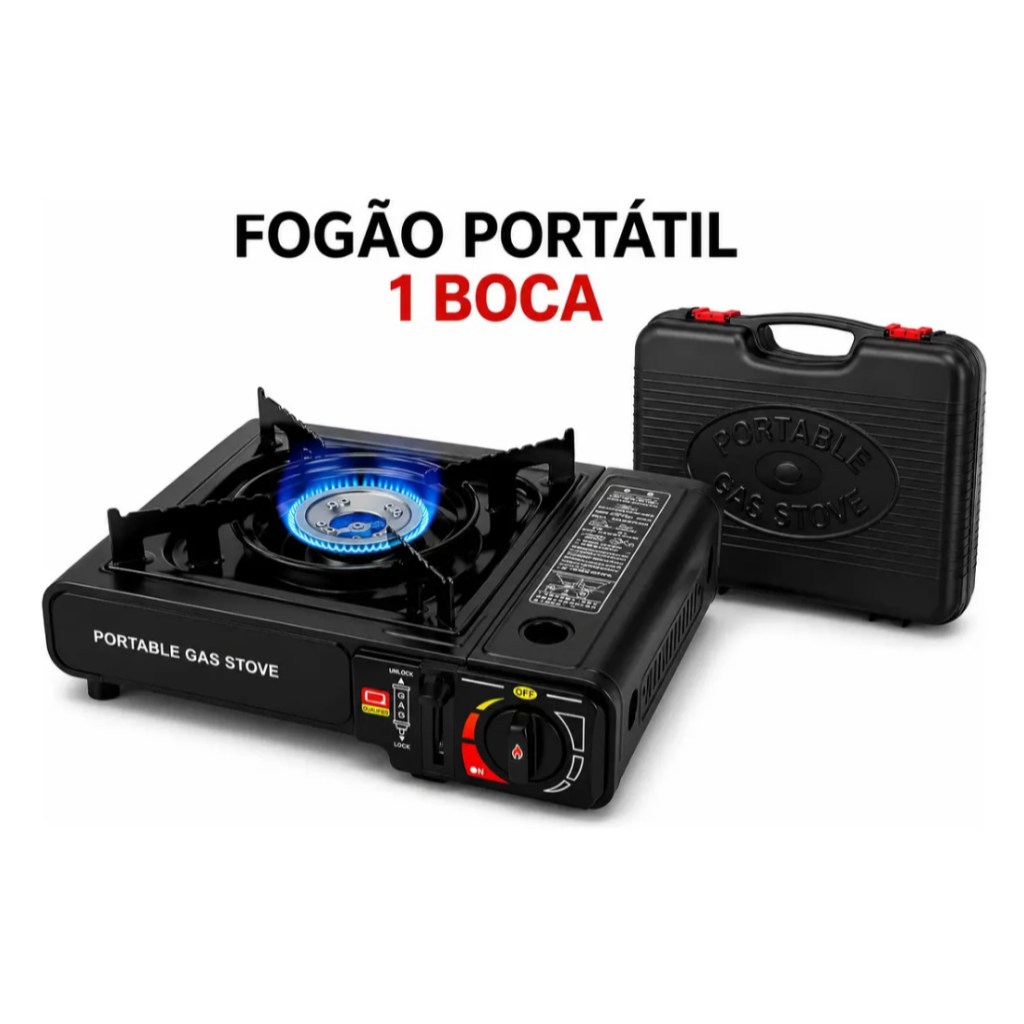 Fogão Fogareiro Portátil Acendedor Automático Gás Com Maleta
