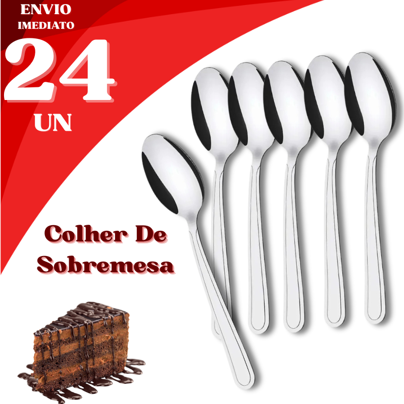 Jogo 24/16/12 Colheres Sobremesa Inox Doce Ovo de Colher Cafeteria Pizzaria Confeitaria