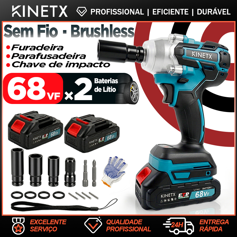 Chave De Impacto Brushless Sem Fio Kit 68VF 2 Baterias kit Parafusadeira Furadeira Profissional DIY Elétrica