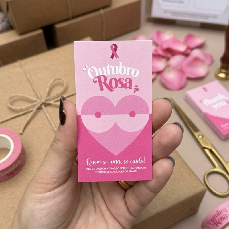 Cartão Outubro Rosa “Quem se ama, se cuida” [25 un] | Papelaria para Lojista | Papelaria Afetiva | Unbox
