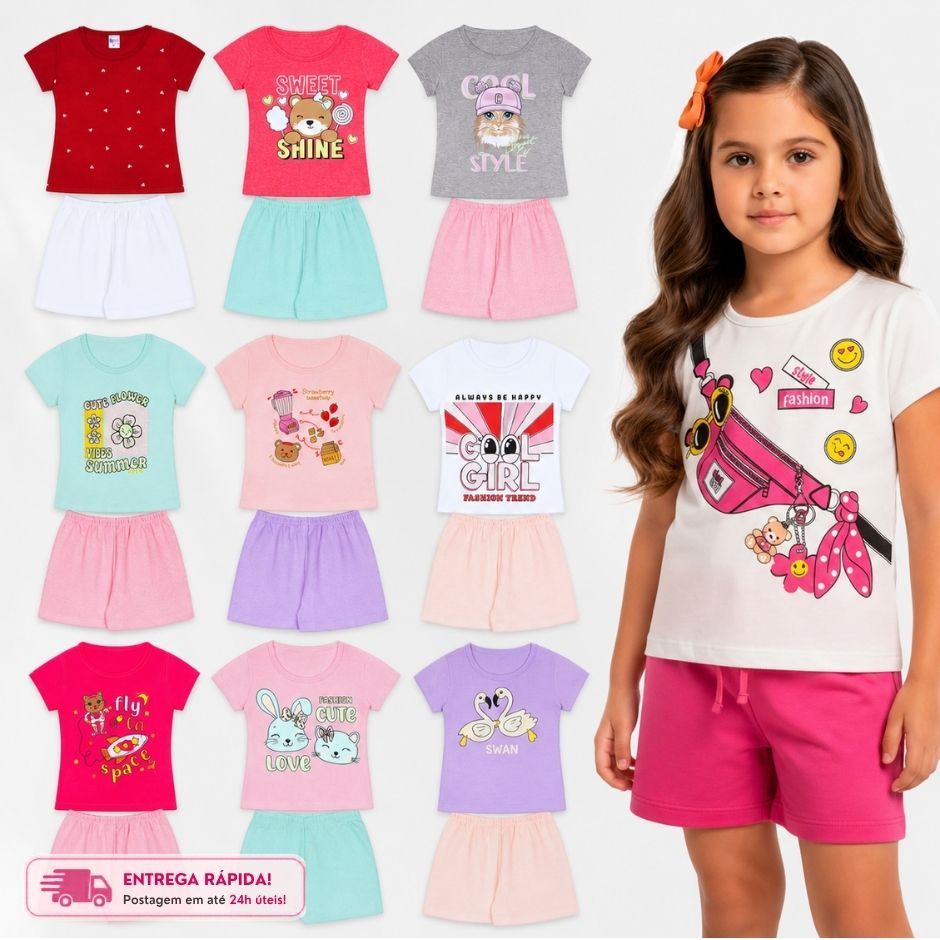 Kit Conjunto Infantil Menina do Tamanho 01 ao 14 Anos Conjuntos Infantil Roupa Bebe Menina Sortido