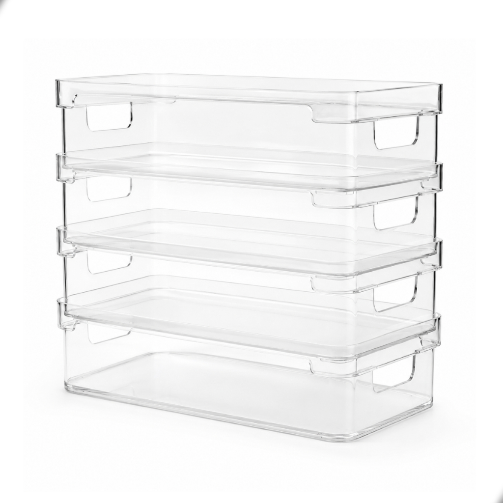 Kit 4 Organizador de Armário Dispensa Gaveta Multiuso Empilhavel Acrílico Modular Cozinha 2,8L OU