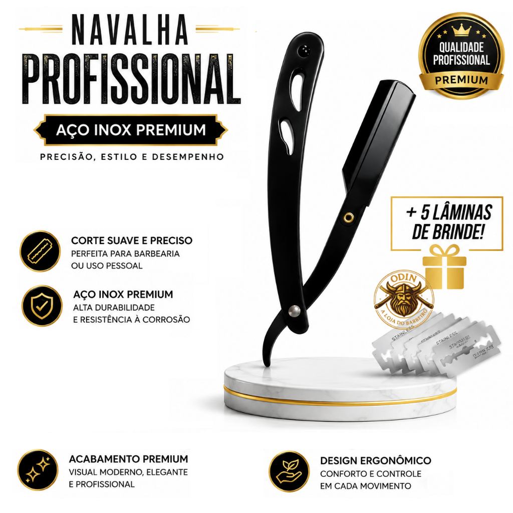 Navalha Preta Inox Navalhete Preta Navalha de Aço Navalhete Profissional Aço Inox Preto C/5 Lâminas