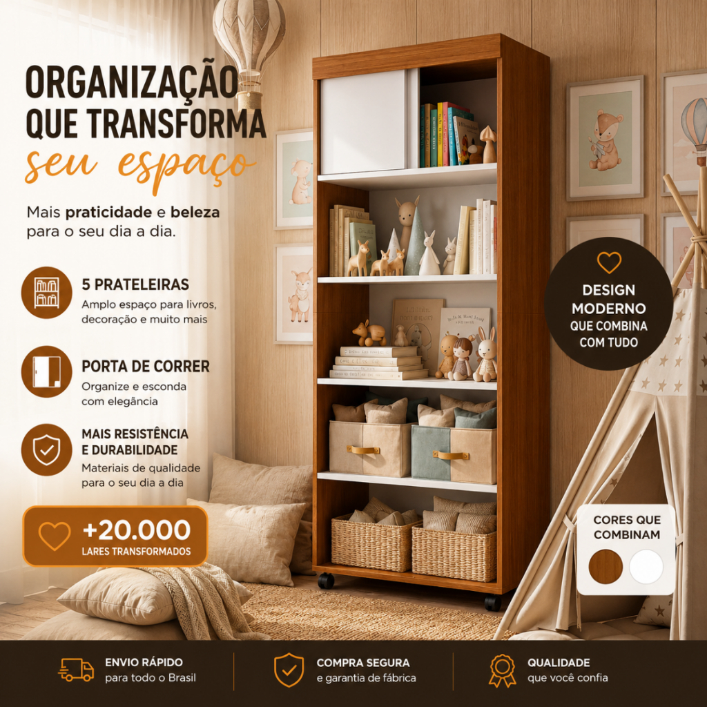 Estante Organizador Livreiro Prateleira Para Sala Quarto Escritório Londres Portas - Nature/Branco