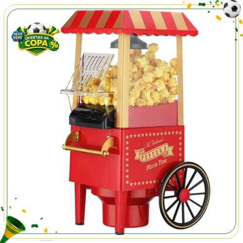 Pipoqueira Elétrica Grande Retrô Carrinho 1100W Sem Óleo Máquina de Pipoca Vintage Cinema em Casa