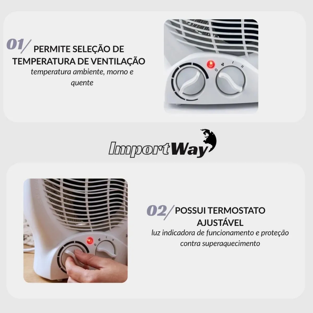 Aquecedor Elétrico Ventilador Ar Quente Portátil Branco 220v ou 127v — imagem 2 de 2