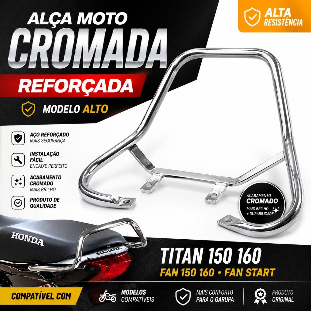 Alça Garupa Titan 150 160 Fan Start Cromada Reforçada