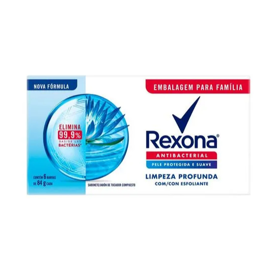 Kit Sabonete Em Barra Rexona Antibacterial Multivitaminas Fresh Limpeza Profunda 6 Unidades 84g