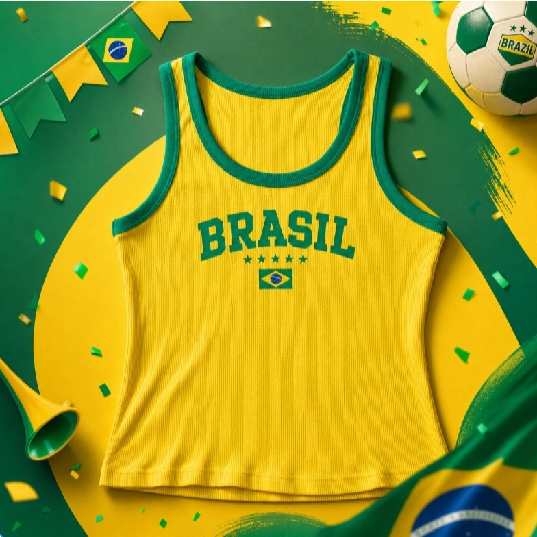 Regata Blusa Feminina Brasil Brazil Core Bicolor Copa 2026 | Canelada
