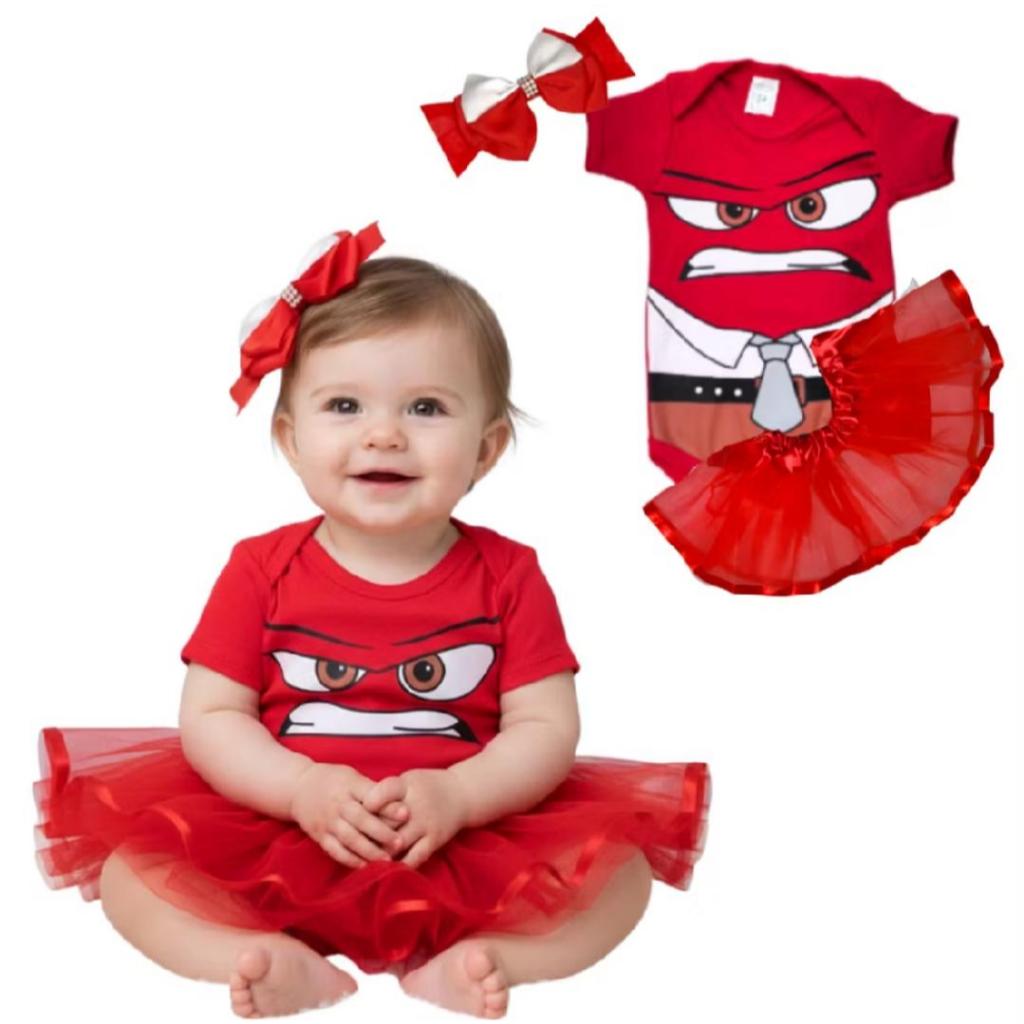 Body Bebê Divertidamente Raiva Temático Mesversario Fantasia 100% Algodão Menina e Menino — imagem 2 de 2