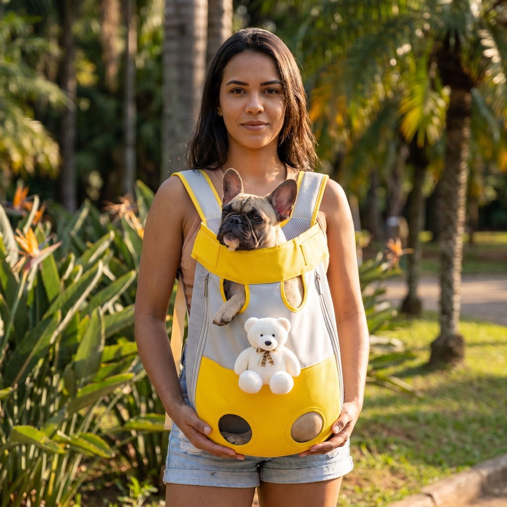 Mochila Ursinho p/ Cães e Gatos Pequenos |4 Furos p/ Patinhas |Frente e Costas | Mosquetão Segurança
