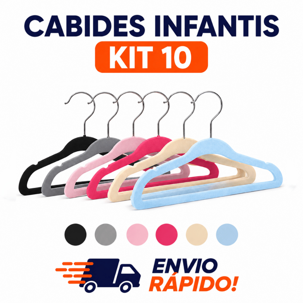 10 Cabides de Veludo Infantil Premium | Top de Linha | Resistente | Antideslizante | Não Marca a Roupa