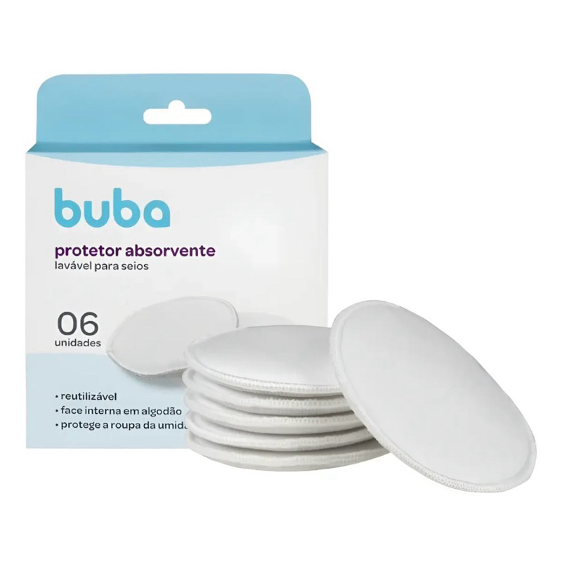 Protetor Absorvente de Leite Reutilizável para Seios - Kit com 6 unidades Lavável , Algodão Buba