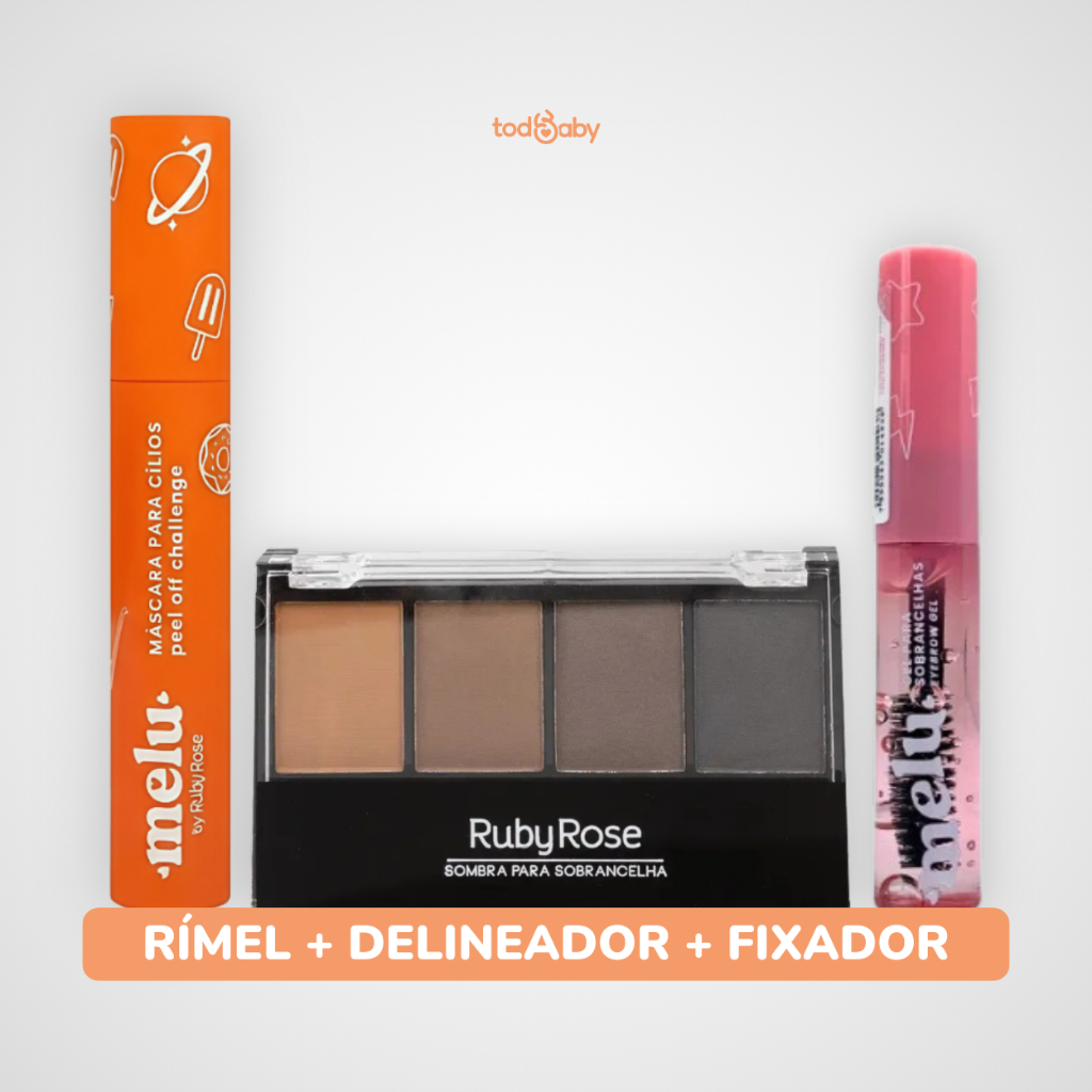 Paleta de Sobrancelha + Fixador de Sobrancelhas Melu + Máscara de Cílios Peel Off Melu by Ruby Rose®