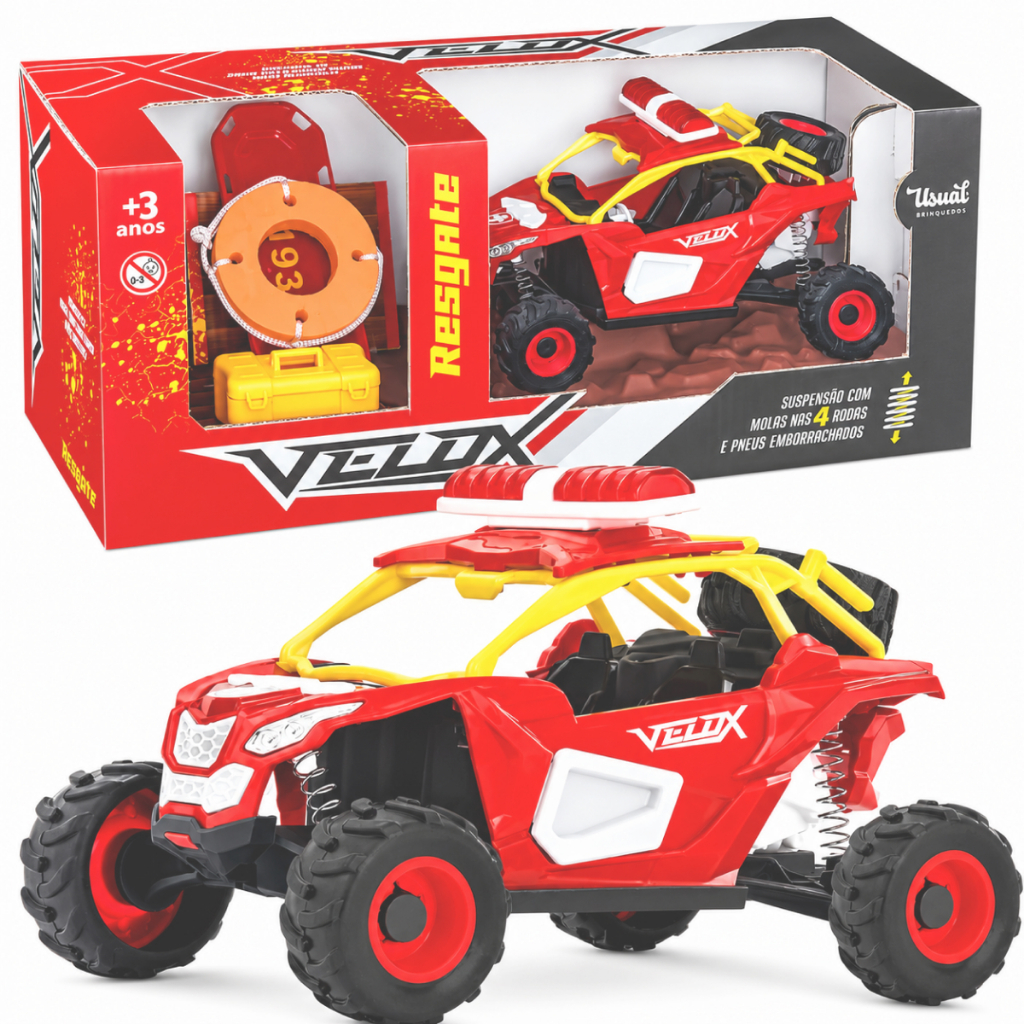 Carrinho Infantil Resgate Velox Com Molas e Pneus Emborrachados Com Acessorios