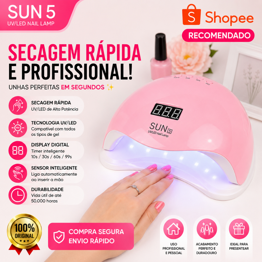 Cabine De Unha Gel Acrígel Led/uv Sun5 Branca/Rosa Digital 48w Bivolt