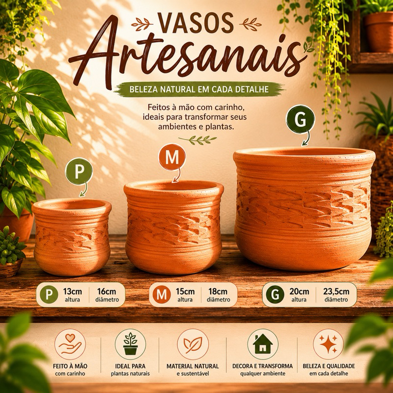Vaso de Barro Artesanal para Plantas | Cachepot Decorativo Rústico para Sala, Varanda e Jardim 🌿🏡✨