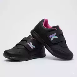 Tênis Infantil Menina Bordado Preto Pink Escolar Kidstep