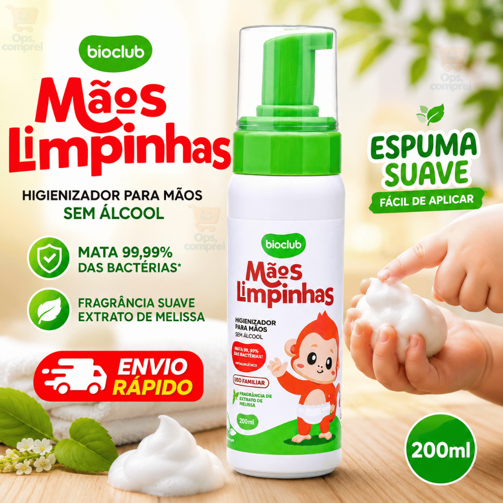 Higienizador de Mãos Infantil 200ml Sem Álcool Mãos Limpinhas Mãe Limpeza