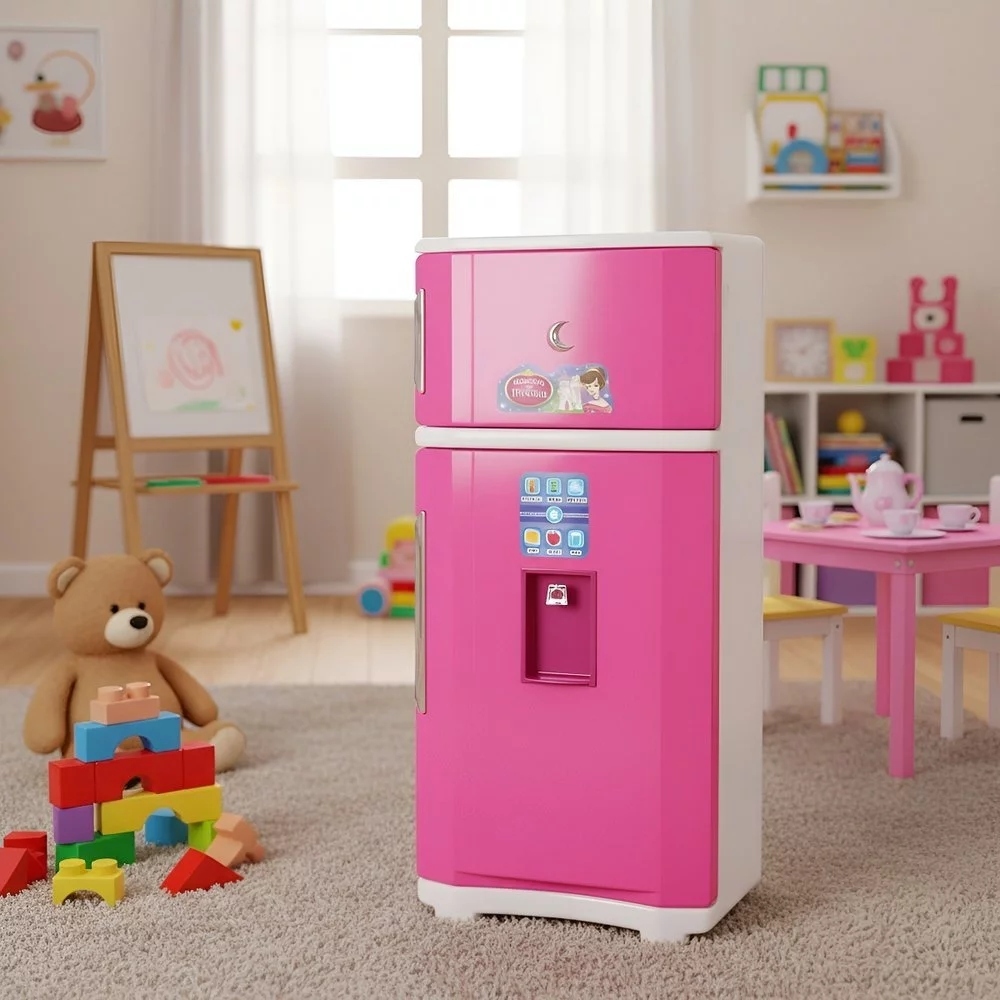 Geladeira Infantil Duplex Rosa Brinquedo Interativo Simulação Cozinha Educativo Acessórios Crianças