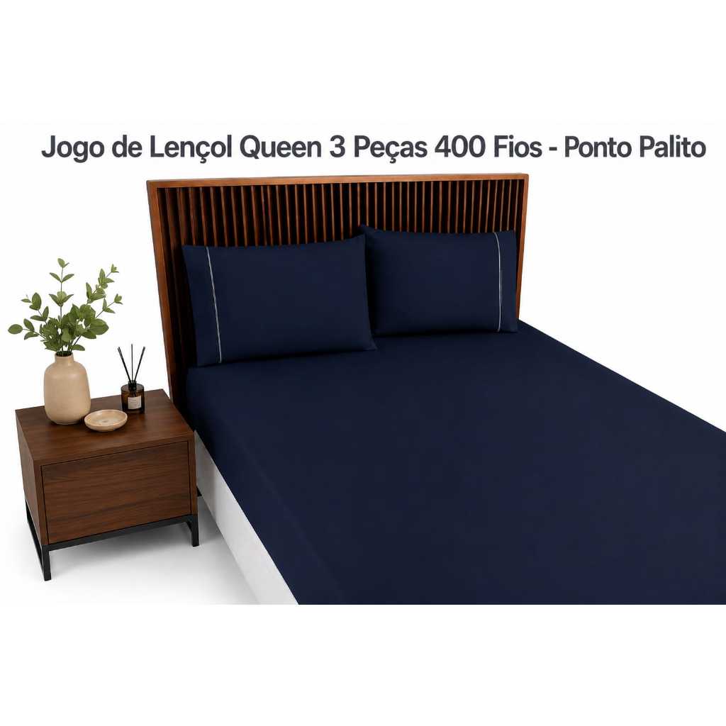Jogo de Lençol Queen 3 Peças 400 Fios Micropercal Acetinado 100% Poliéster com Elástico Ponto Palito - Envio Rápido