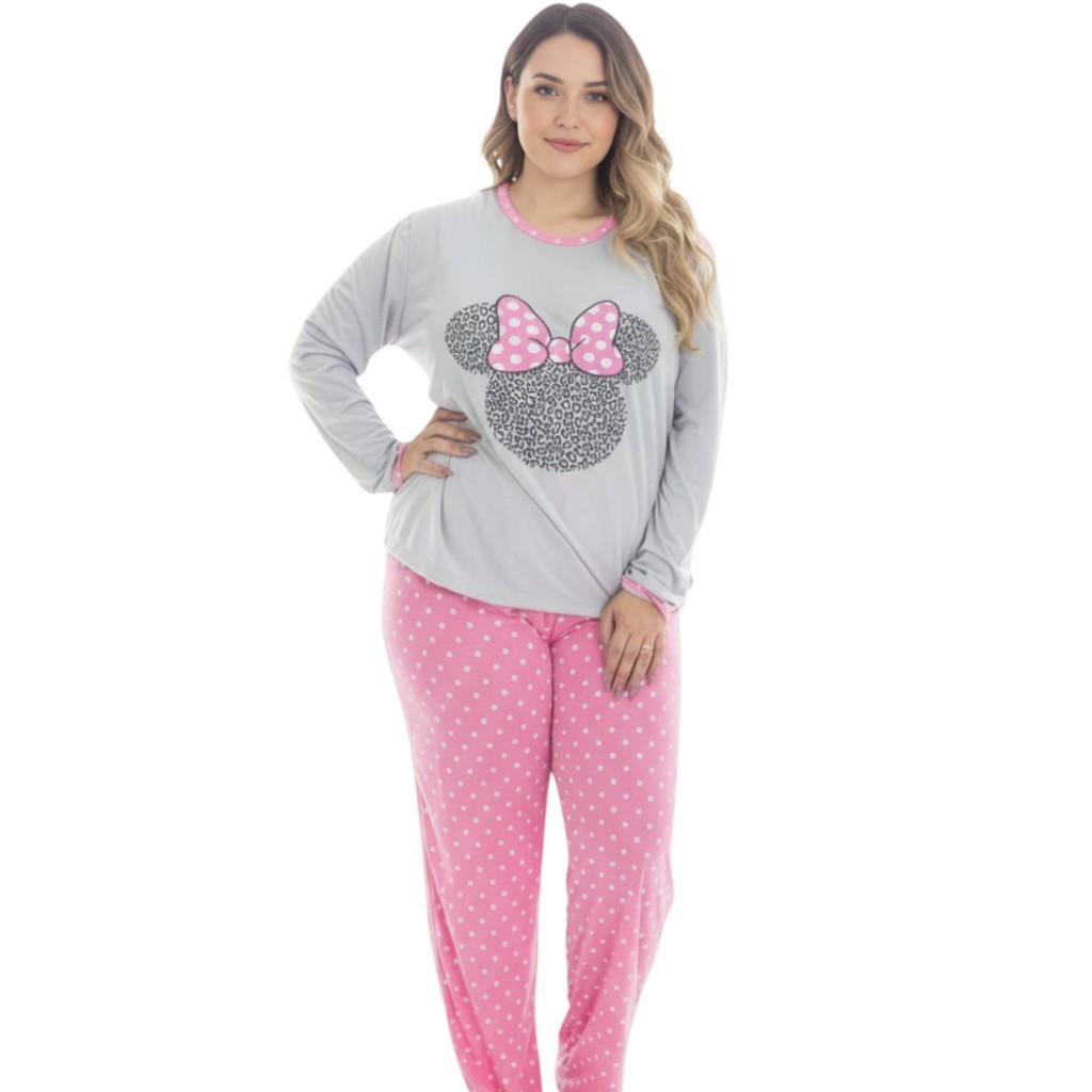 Pijama Feminino Plus Size de Inverno Pijama de Frio em Malha