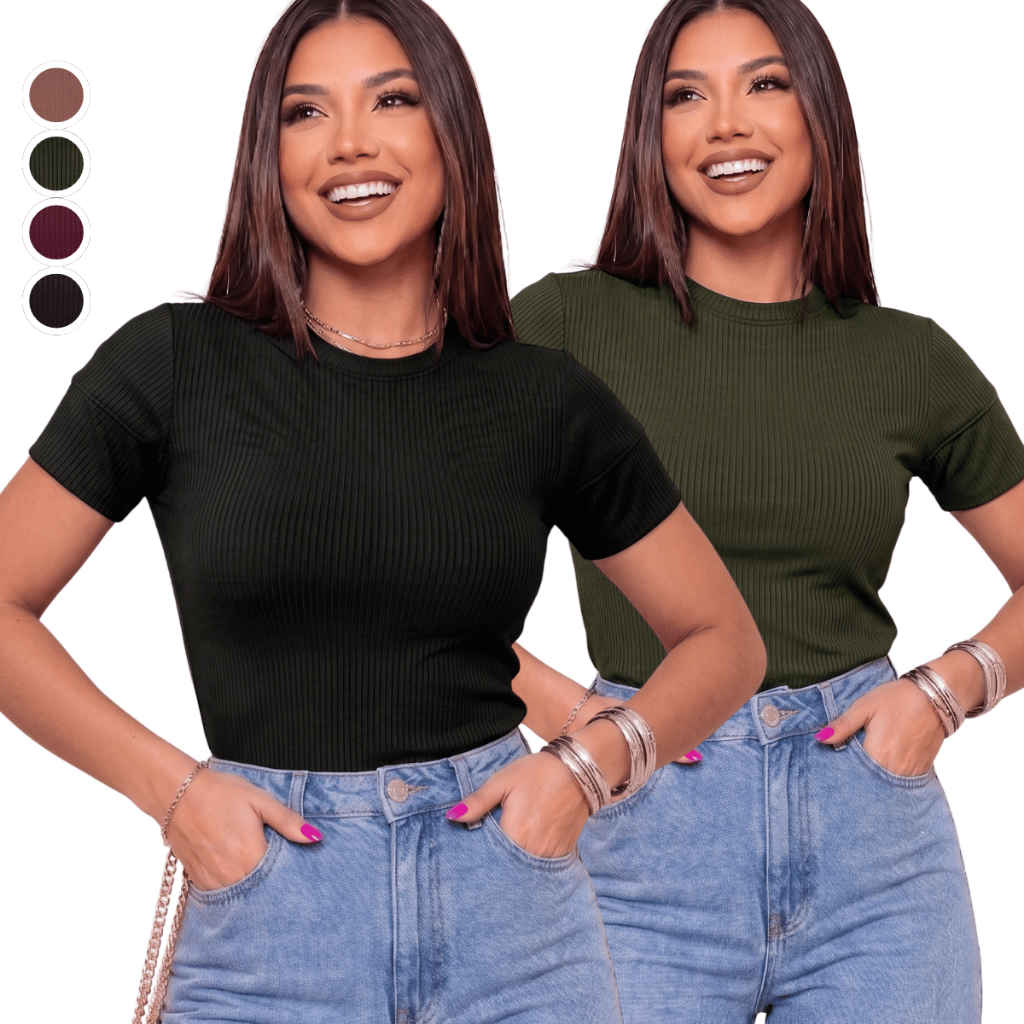 Blusa Feminina Canelada Gola Redonda Ribana Premium Tecido Encorpado Confortável