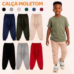 Kit 2 Calça Moletom Infantil Menino Peluciada Masculina Bebe Masculino Inverno Frio com Punho em Ribana