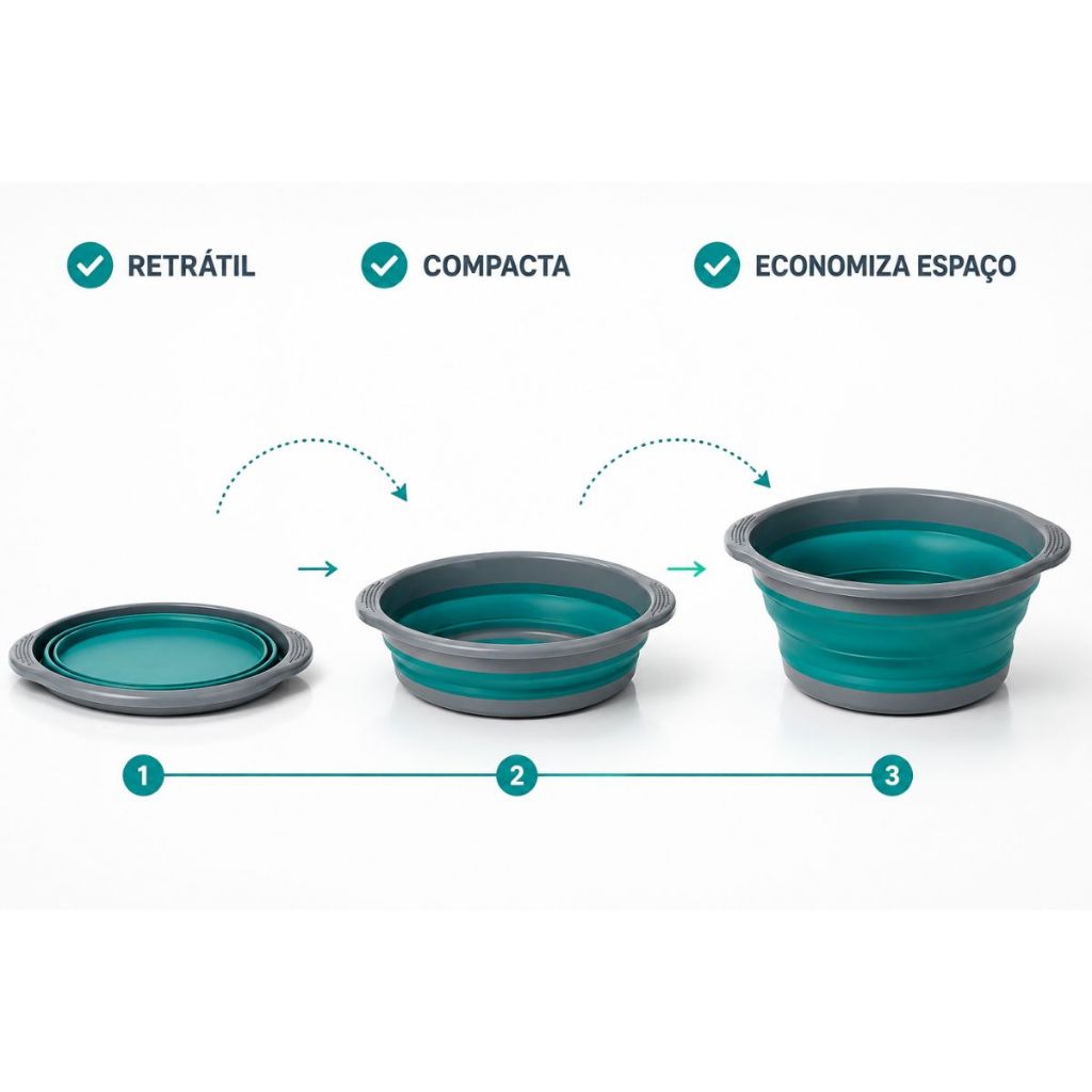 Bacia Silicone Dobravel 8 Litros Retratil Balde Flash Limp Verde Esmeralda - RET3499