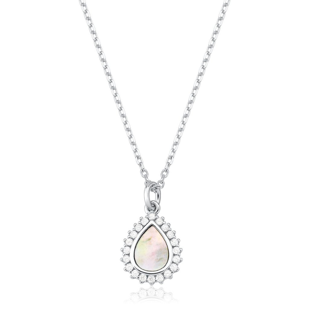 Colar Feminino de Prata 925 Gota Madrepérola Cravejada