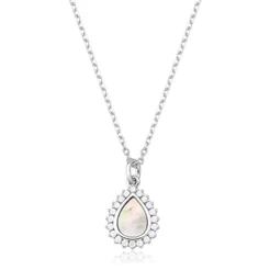 Colar Feminino de Prata 925 Gota Madrepérola Cravejada