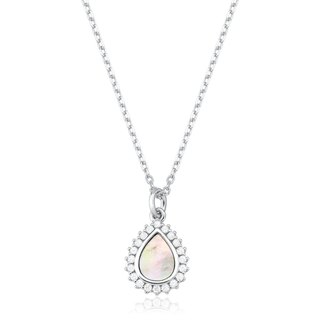 Colar Feminino de Prata 925 Gota Madrepérola Cravejada