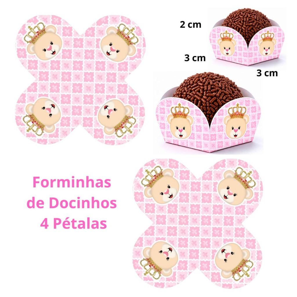 Forminha de Doces Ursinha Princesa Personalizada no Tema /Lembrancinha de Festa /Aniversário/ Chá de Bebê
