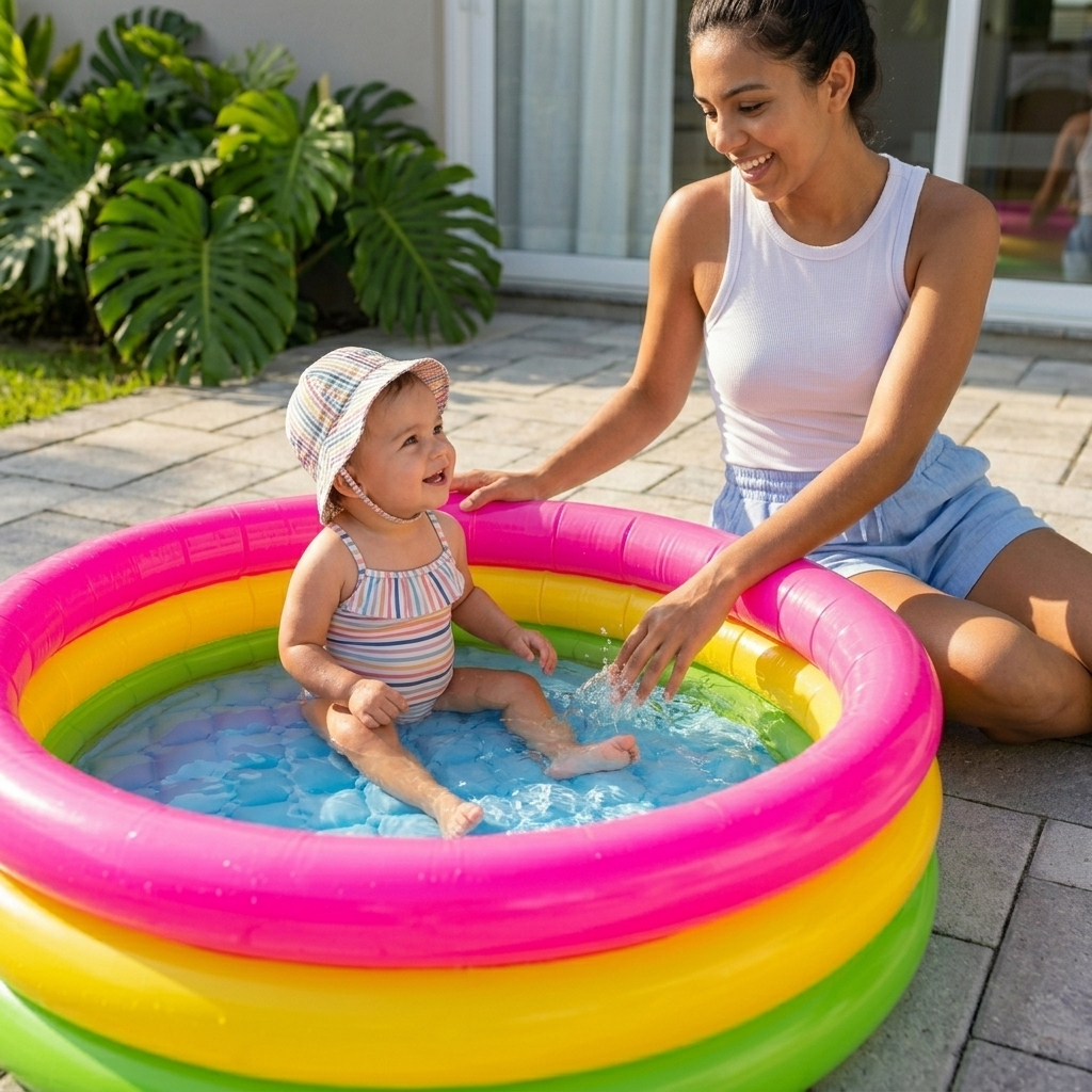 Piscina Infantil Inflável Redonda Pequena Criança 105 Litros Durável Azul ou Rosa, com Certificado do Imetro