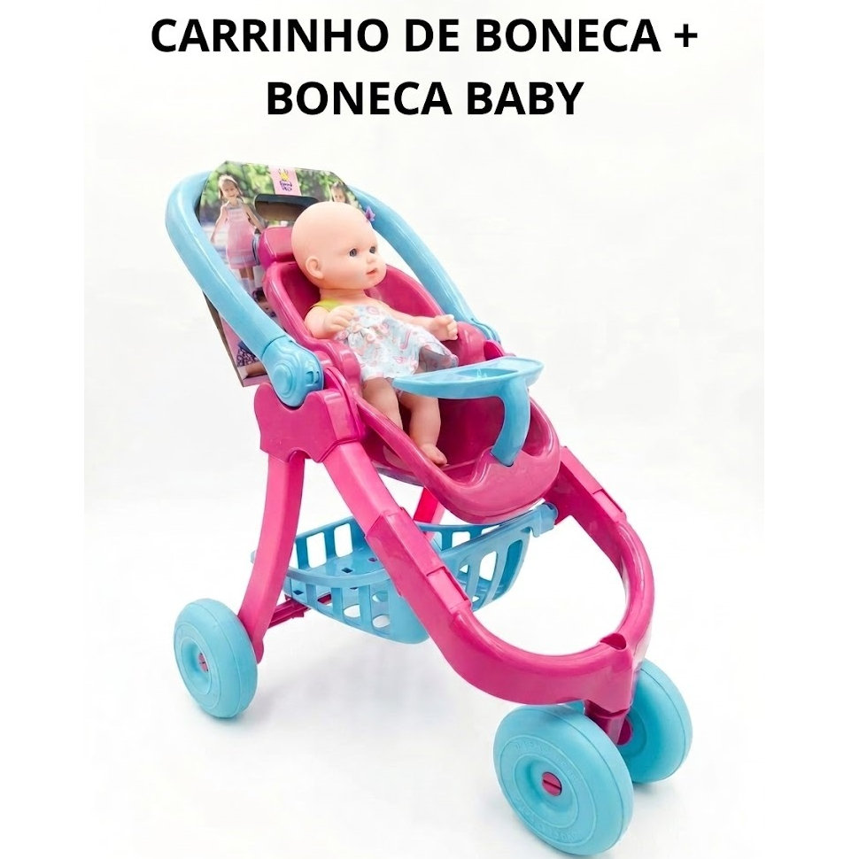 Carrinho de Boneca Infantil + Boneca Baby Fofinha 3 em 1 Bebê Conforto, Cadeirinha e Carrinho de Passeio - DiverToys