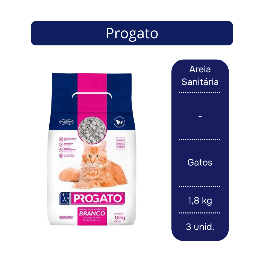 Areia Sanitária Progato para Gatos 1,8kg - 3 Unid.