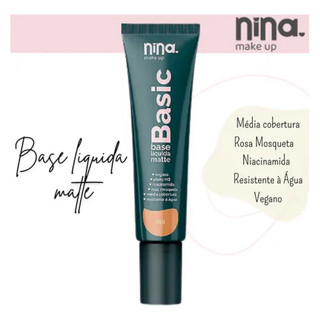 Base Líquida Hyaluronic Matte - Nina Make Up  Efeito HD, Vegana, Resistente à Água e com …